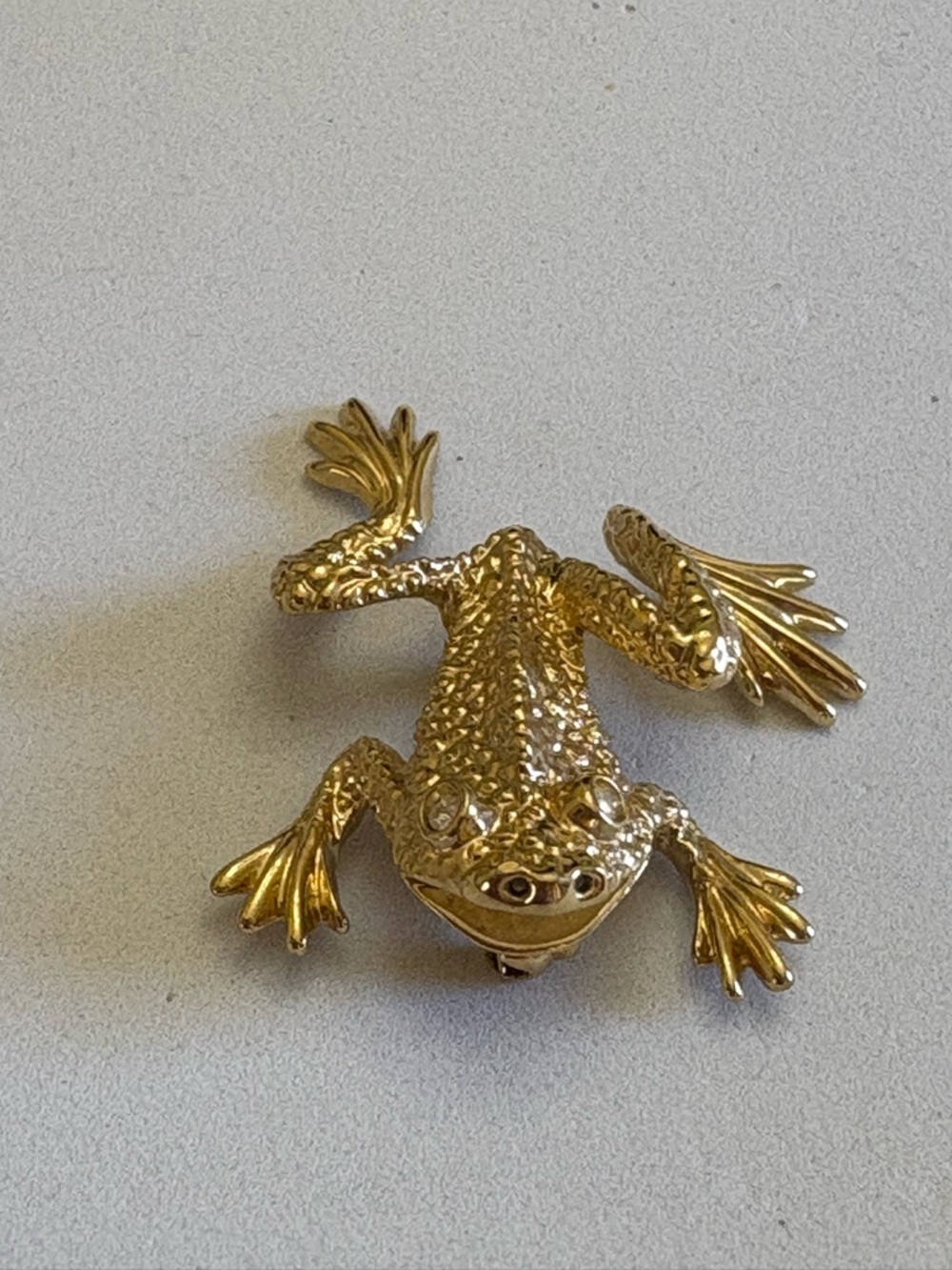 Vintage St. John Gold Toad Brooch With Crystal Eyes